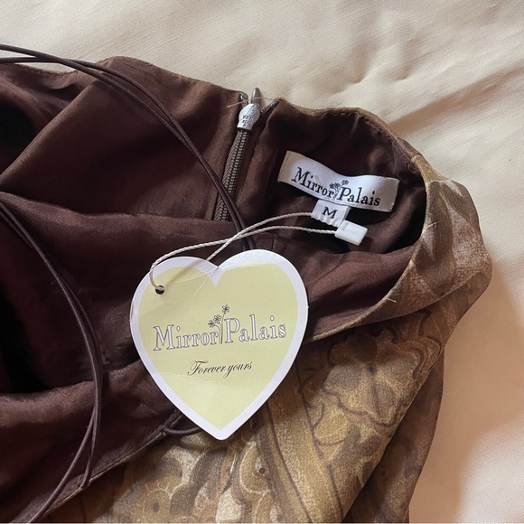 NEW! Mirror Palais- S&M PAISLEY-PRINT COWL-NECK SILK MIDI DRESS Brown Size M - Picture 14 of 14